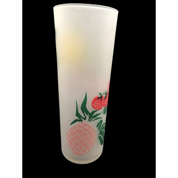 Set Of 4 Mid Century Federal Frosted Tom Collins Glasses With Retro Fruit Design - Picture 7 of 16